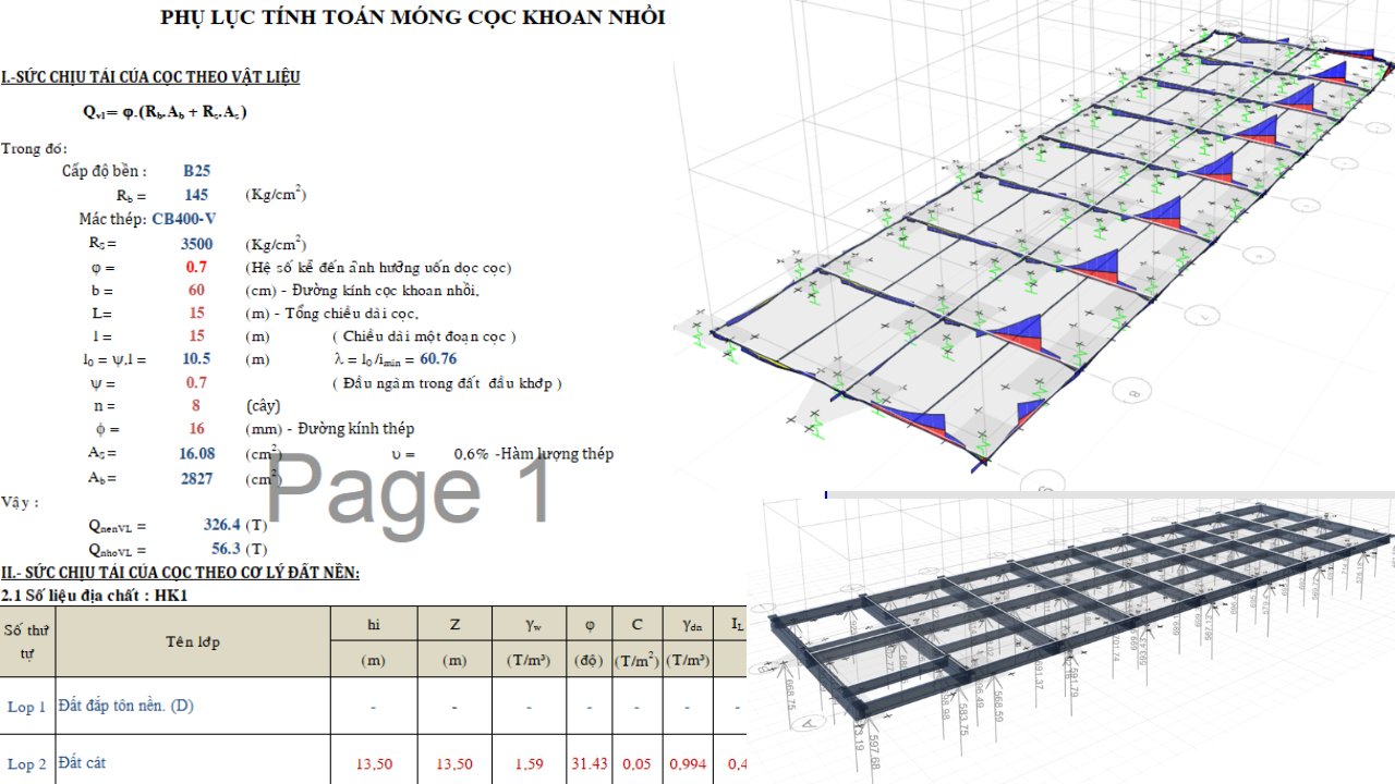 File tính toán và mô hình ETABS móng cọc khoan nhồi